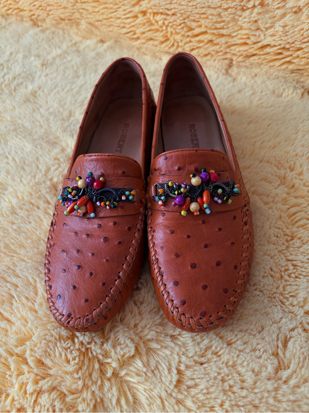 Roberta Bridal Brown Leather Beaded Slip-On Loafers